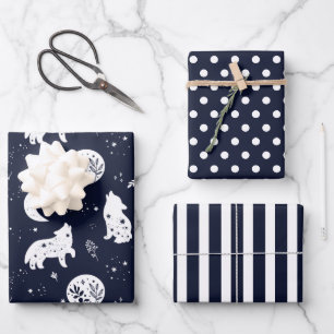 Wolfswelpe heult am Mond Geschenkpapier Set