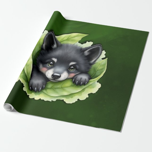 Wolfswelpe im Grünen:  Geschenkpapier (Ungerollt)