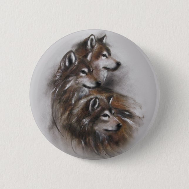 Wolfwolftiere, wild lebende Tiere, Tierkunst, Button (Vorderseite)