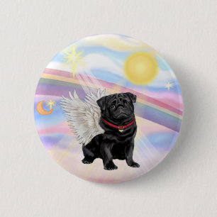 Wolken - Angel aus schwarzem Mops Button