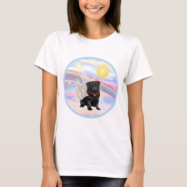 Wolken - Angel aus schwarzem Mops T-Shirt (Vorderseite)