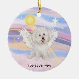 Wolken - Bichon Engel (#7), NAME KOMMT HIERHIN Keramik Ornament