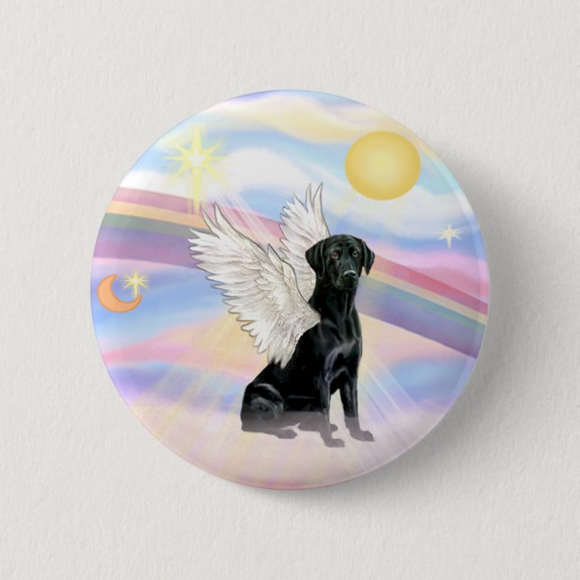 Wolken - Black Labrador Retriever Engel Button (Vorderseite)