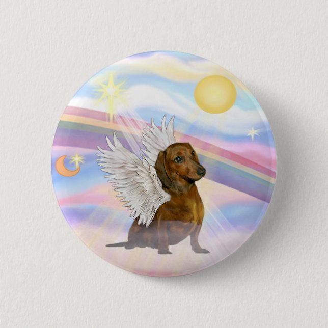 Wolken - Brauner/Roter Dackel Angel Button (Vorderseite)