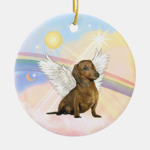 Wolken - Dachshund Engel (braun) Keramik Ornament