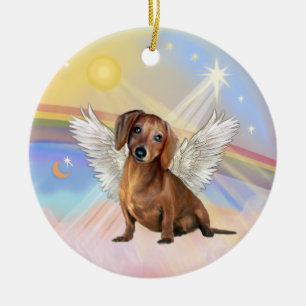 Wolken - Dachshund Engel (braun / rot) Keramik Ornament