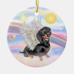 Wolken - Dachshund Engel (schwarz/braun) Keramik Ornament