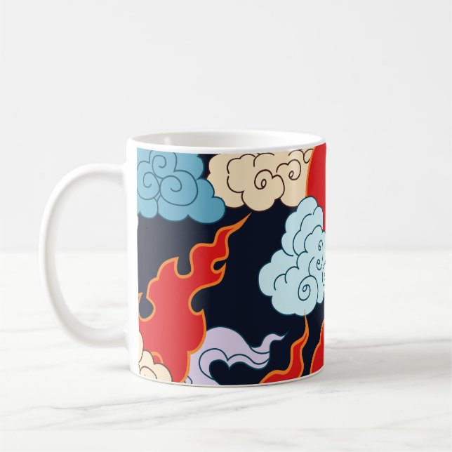 Wolken, Flammen: Schwarzes Vintages Muster. Kaffeetasse (Links)