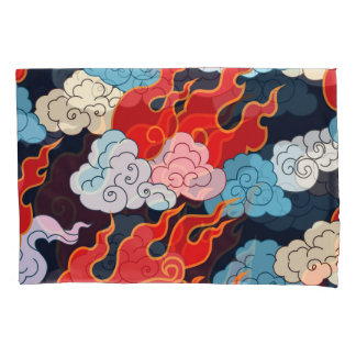 Wolken, Flammen: Schwarzes Vintages Muster. Kissenbezug