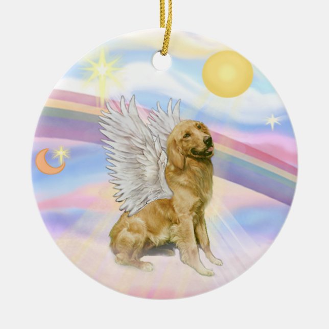 Wolken - Golden Retriever Angel (B1) Keramik Ornament (Vorne)