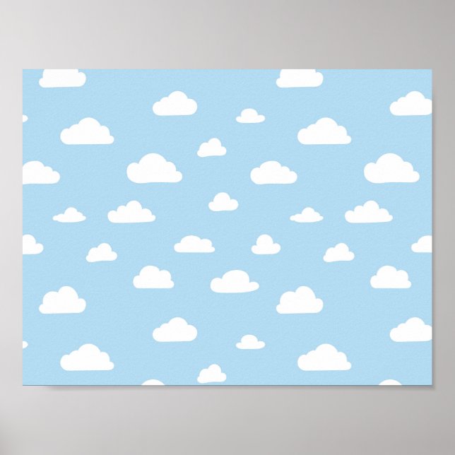 Wolken im weißen Cartoon auf blauem Hintergrund Poster (Vorne)