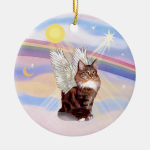Wolken - Maine Coon Tabby-Katze Engel Keramikornament