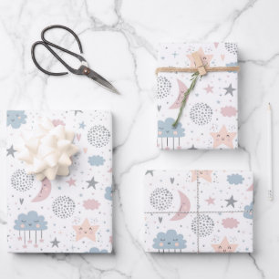 Wolken Mond Sterne Geschenkpapier Set