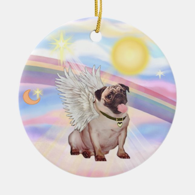 Wolken - Mops Angel (fawn) Keramikornament (Vorne)