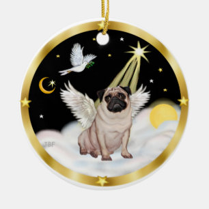 Wolken (N)- Pug Engel (Rehfarben) Keramikornament