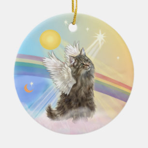 Wolken - Norwegische Waldkatzen-Engel Keramik Ornament