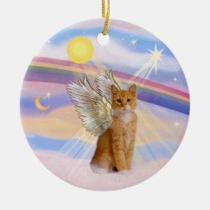 Wolken - Orange Tabby Tigerkatze Engel Keramik Ornament
