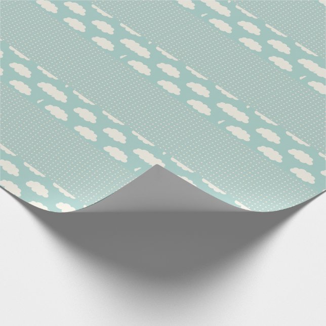 Wolken Polka Dots Grünstreifen Geschenkpapier (Ecke)