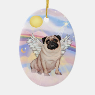 Wolken - Pug Engel ( rehbraun) Keramik Ornament