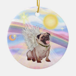Wolken - Pug Engel ( rehbraun) Keramikornament