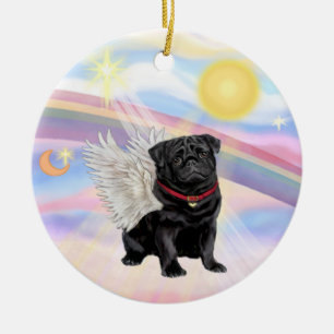 Wolken - Pug Engel (schwarz) Keramikornament