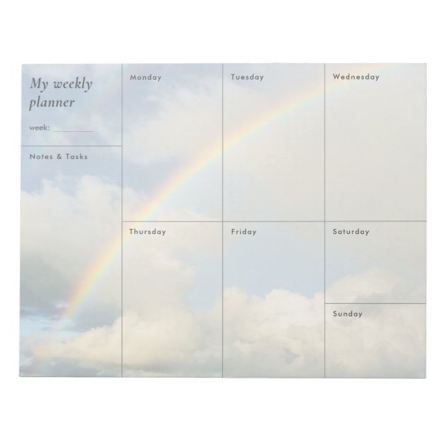 Wolken & Regenbogen moderne ästhetische Wochenplan Notizblock (Vorderseite)