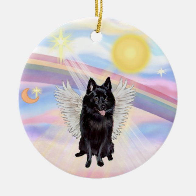 Wolken - Schipperke Angel Keramikornament (Vorne)