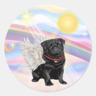 Wolken - Schwarzer Pug Engel Runder Aufkleber