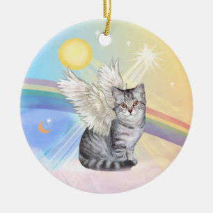Wolken - Silber Tabby Tigerkatze Engel Keramikornament
