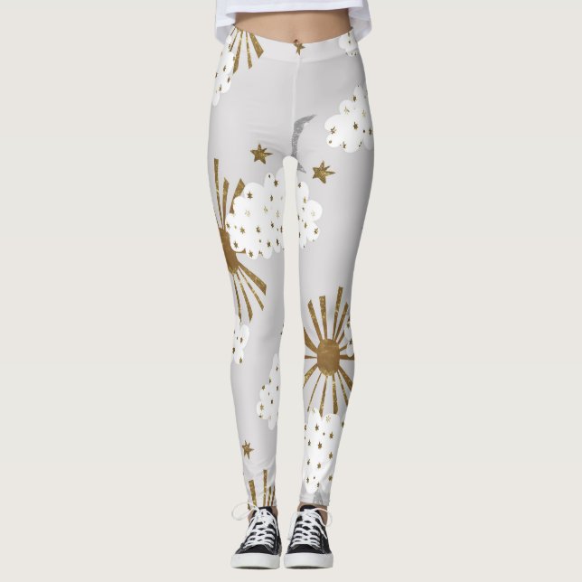 Wolken, Sonne und Mond, minimalistisches Muster. Leggings (Vorderseite)