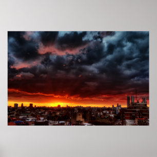 Wolken, Sonnenuntergang und Rot Poster