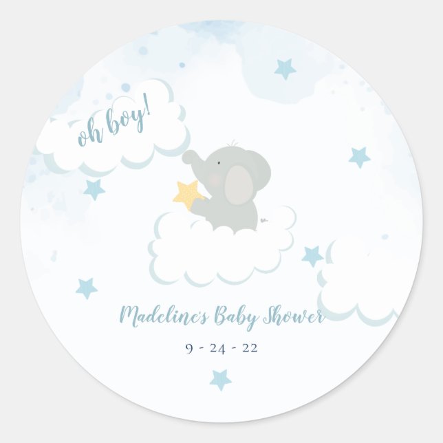 Wolken Sterne Elephant Baby Dusche Runder Aufkleber (Vorderseite)