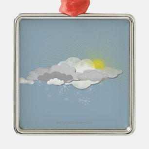 Wolken, Sun und Schneeflocken Silbernes Ornament