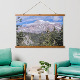 Wolken über Mount Rainier Landschaft Wandteppich Mit Holzrahmen
