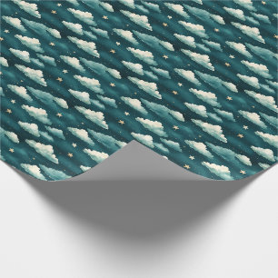Wolken und Sterne auf einem dunklen Aquamarinen Geschenkpapier