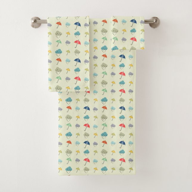 Wolken und Umbrellas Niedlich Moderne Muster Badhandtuch Set (Insitu)