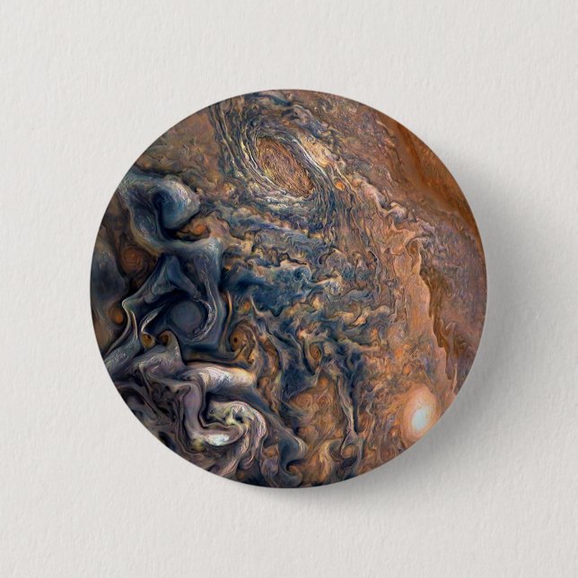 Wolken wirbeln des Planeten Jupiter Nah auf Button (Vorderseite)
