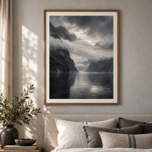 Wolkenbank über dem Fjord Kunstprint Poster