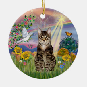 Wolkenengel - Getigerte Katze Engel Keramik Ornament