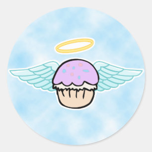 Wolkenhintergrund, Cupcake-Engel ohne Text Runder Aufkleber
