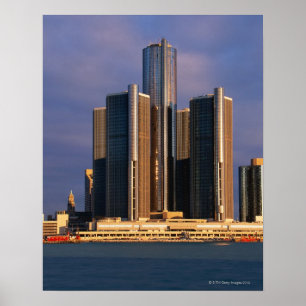 Wolkenkratzer durch das Wasser in Detroit 3 Poster