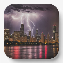 Wolkenkratzer in Chicago mit Blitzen Pappteller