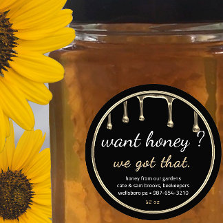 Woll Honey? Gold Honig Tropfen Schwarzes Etikett Runder Aufkleber