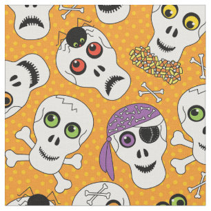 Wolle Halloween Skulls auf Orange Pattern Stoff