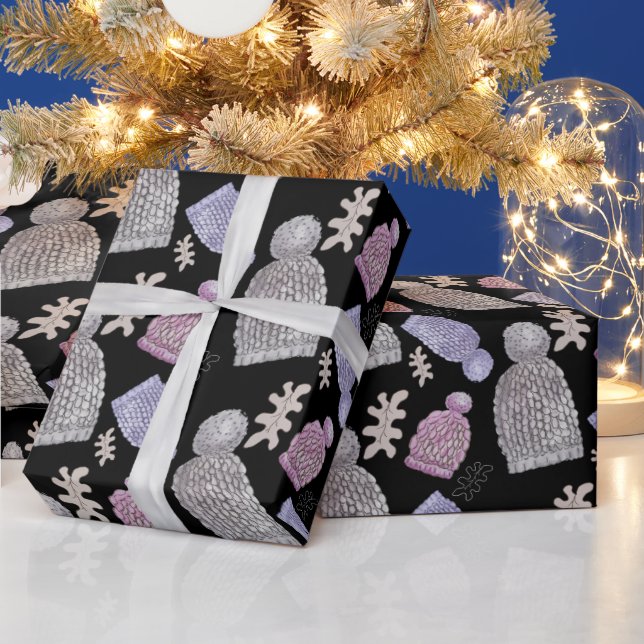 Wolle Strick Hats Wasserfarbe Handgemalt Geschenkpapier (Feiertage)