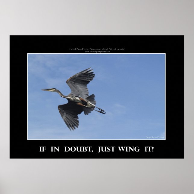 WOLLEN SIE! Flying Blue Heron Motivierend Poster (Vorne)