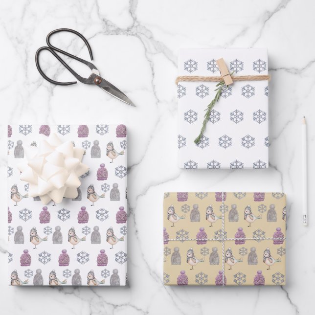 Wollhaare und Niedliche Sparrow Geschenkpapier Set (Vorderseite)