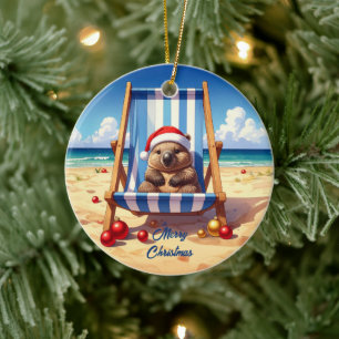 Wolliger Wombat-Santa hat Frohe Weihnachten Keramik Ornament