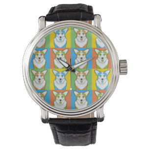 Wolljacken-Walisercorgi-HundeCartoon Pop-Kunst Armbanduhr