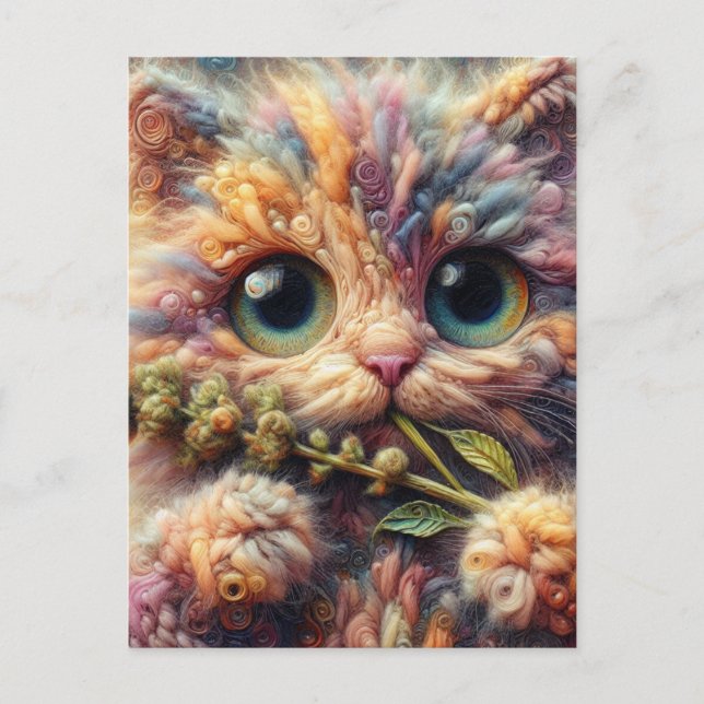 Wollkatze mit Fingerhut Postkarte (Vorderseite)